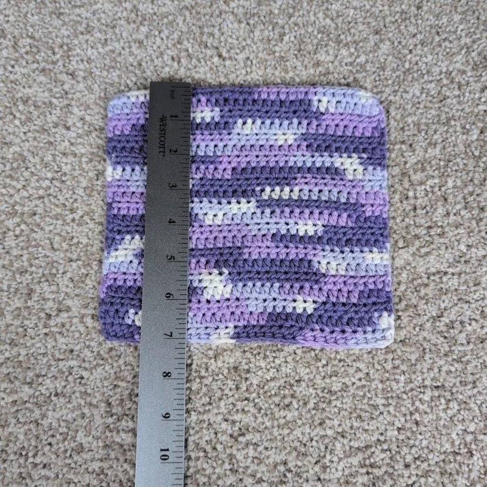 Handmade Crocheted Washcloth Dishcloth Purple Haze Lavender White‎ Cotton Blend
